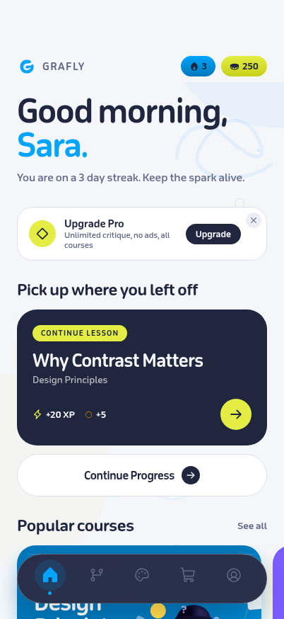 Grafly home screen